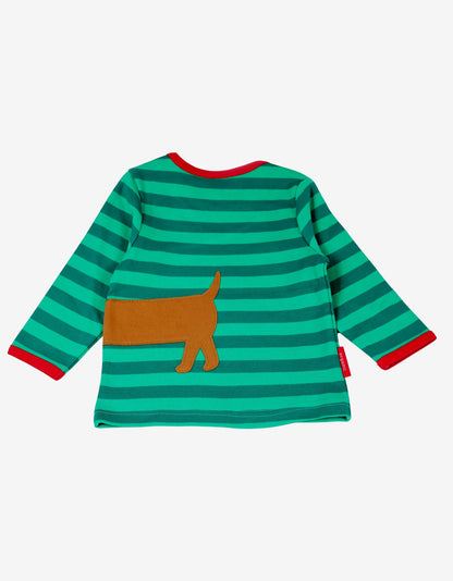 Organic Christmas Dog Applique Long - Sleeved T-Shirt - Toby Tiger UK Retail