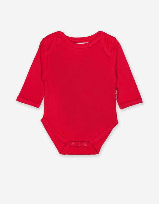 Organic Red Basic Long - Sleeved Baby Body - Toby Tiger UK Retail