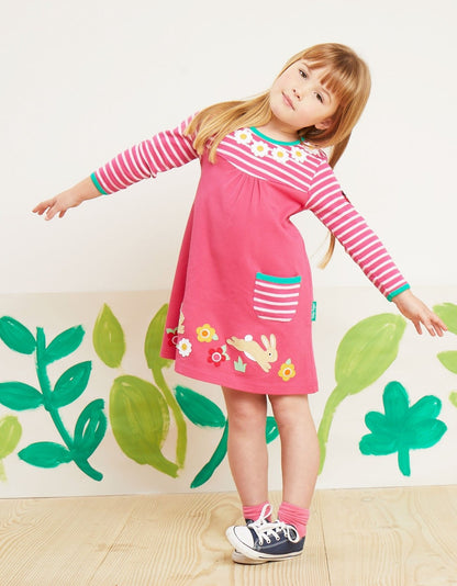 Organic Leaping Bunny Applique T-Shirt Dress - Toby Tiger UK Retail