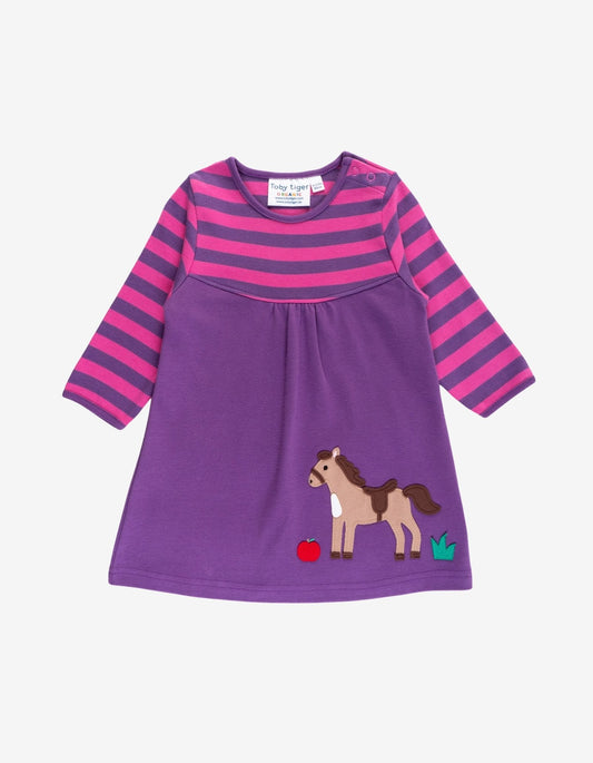 Organic Horse Applique Long - Sleeved Dress - Toby Tiger UK Retail