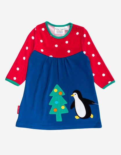 Organic Penguins' Christmas Applique T-Shirt Dress - Toby Tiger UK Retail