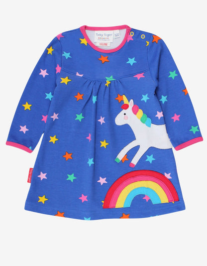 Organic Rainbow Unicorn Applique T-Shirt Dress - Toby Tiger UK Retail