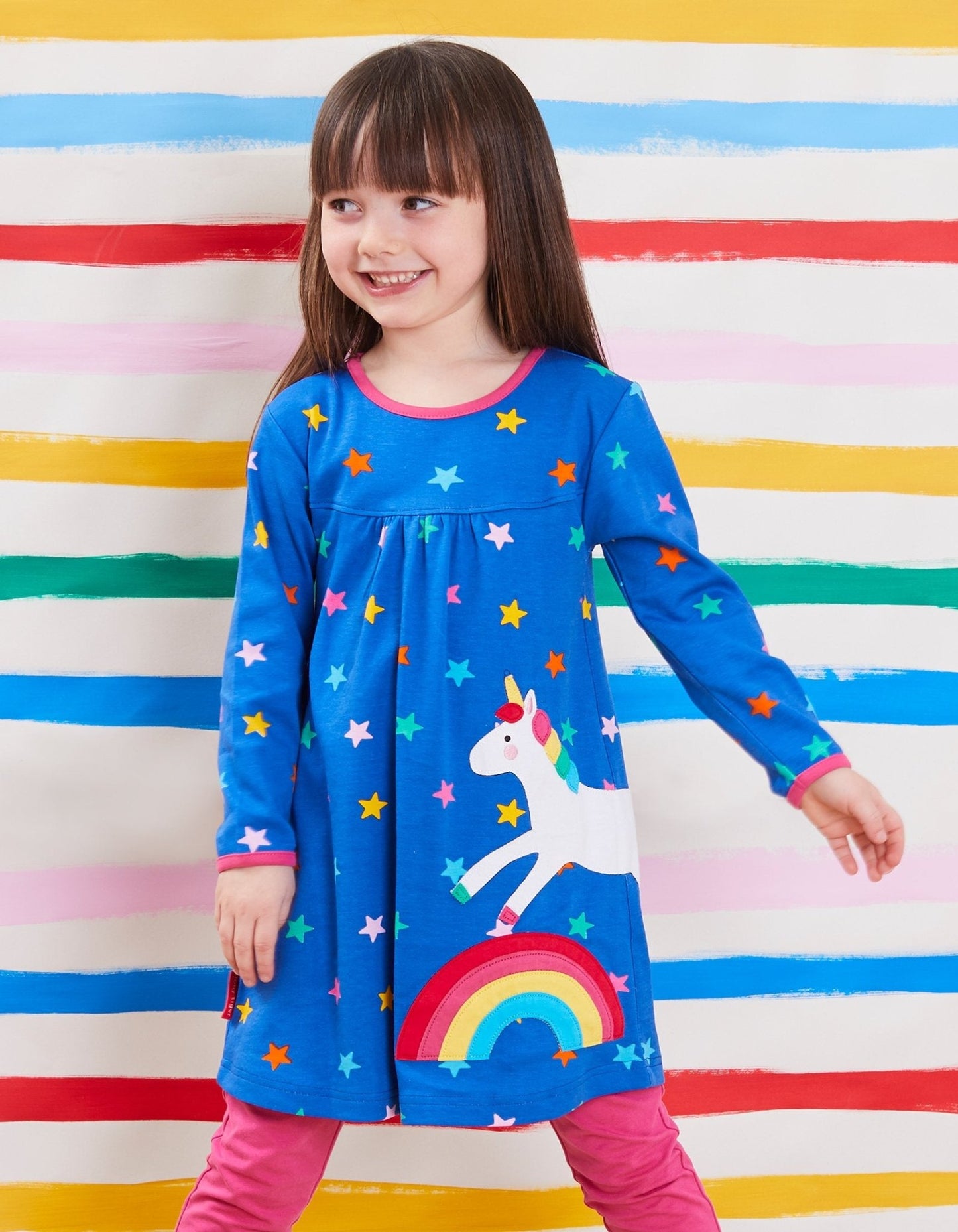 Organic Rainbow Unicorn Applique T-Shirt Dress - Toby Tiger UK Retail