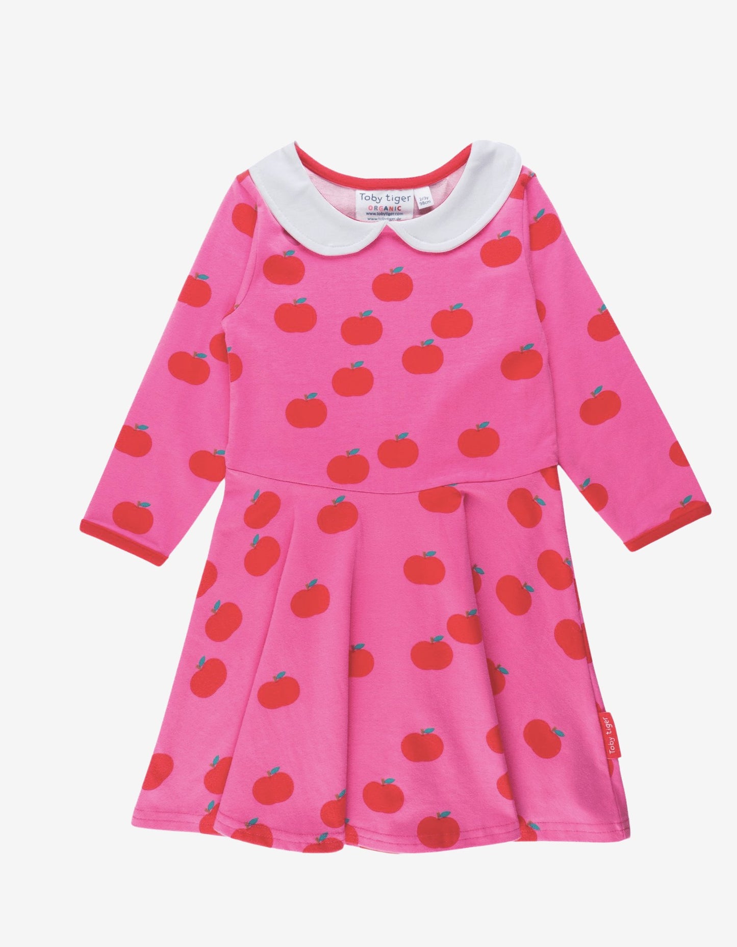 Organic Apple Print Long - Sleeved Skater Dress - Toby Tiger UK Retail