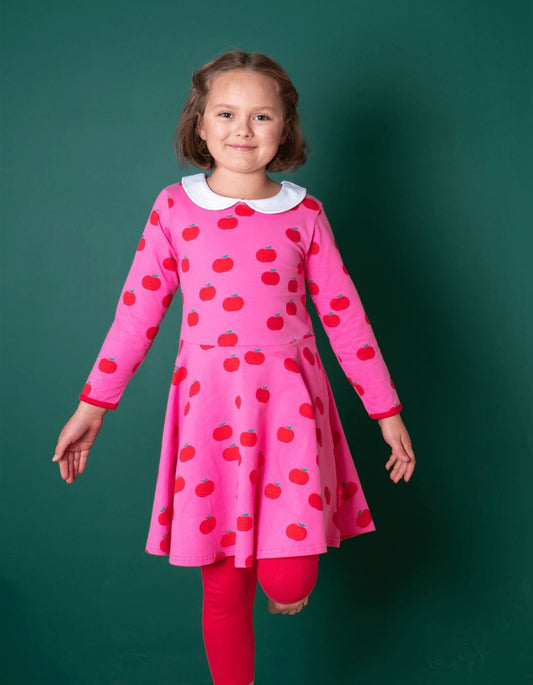 Organic Apple Print Long - Sleeved Skater Dress - Toby Tiger UK Retail