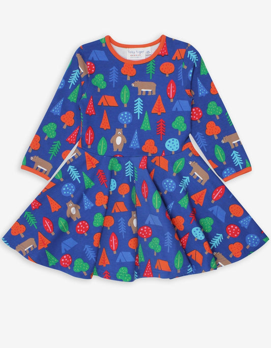 Organic Camping Bear Print Skater Dress - Toby Tiger UK Retail