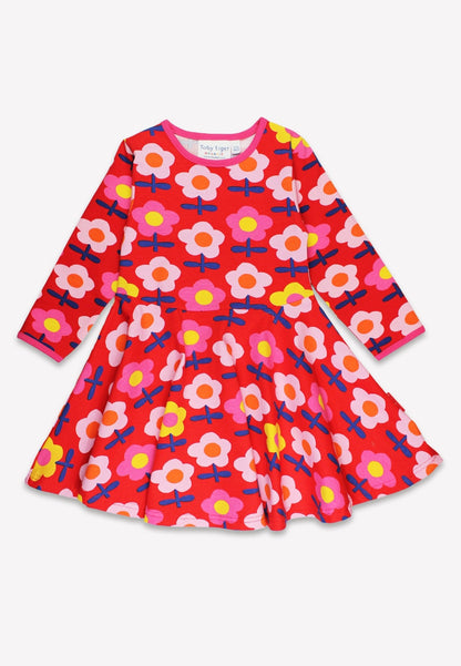 Organic Pink Flower Print Skater Dress - Toby Tiger