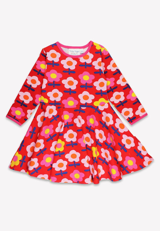 Organic Pink Flower Print Skater Dress - Toby Tiger