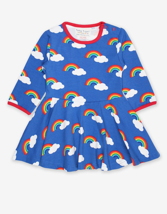 Organic Multi Rainbow Print Skater Dress - Toby Tiger UK Retail