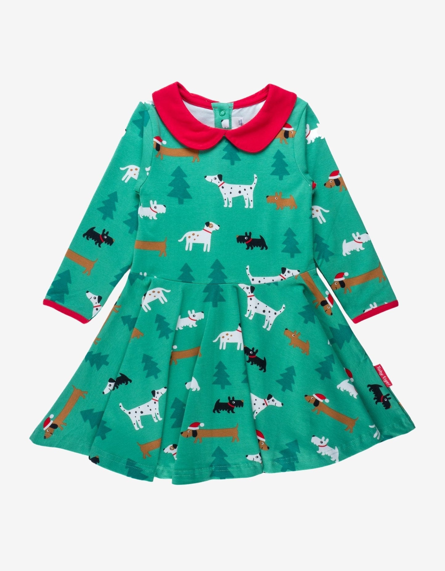 Organic Christmas Dog Print Long - Sleeved Skater Dress - Toby Tiger UK Retail