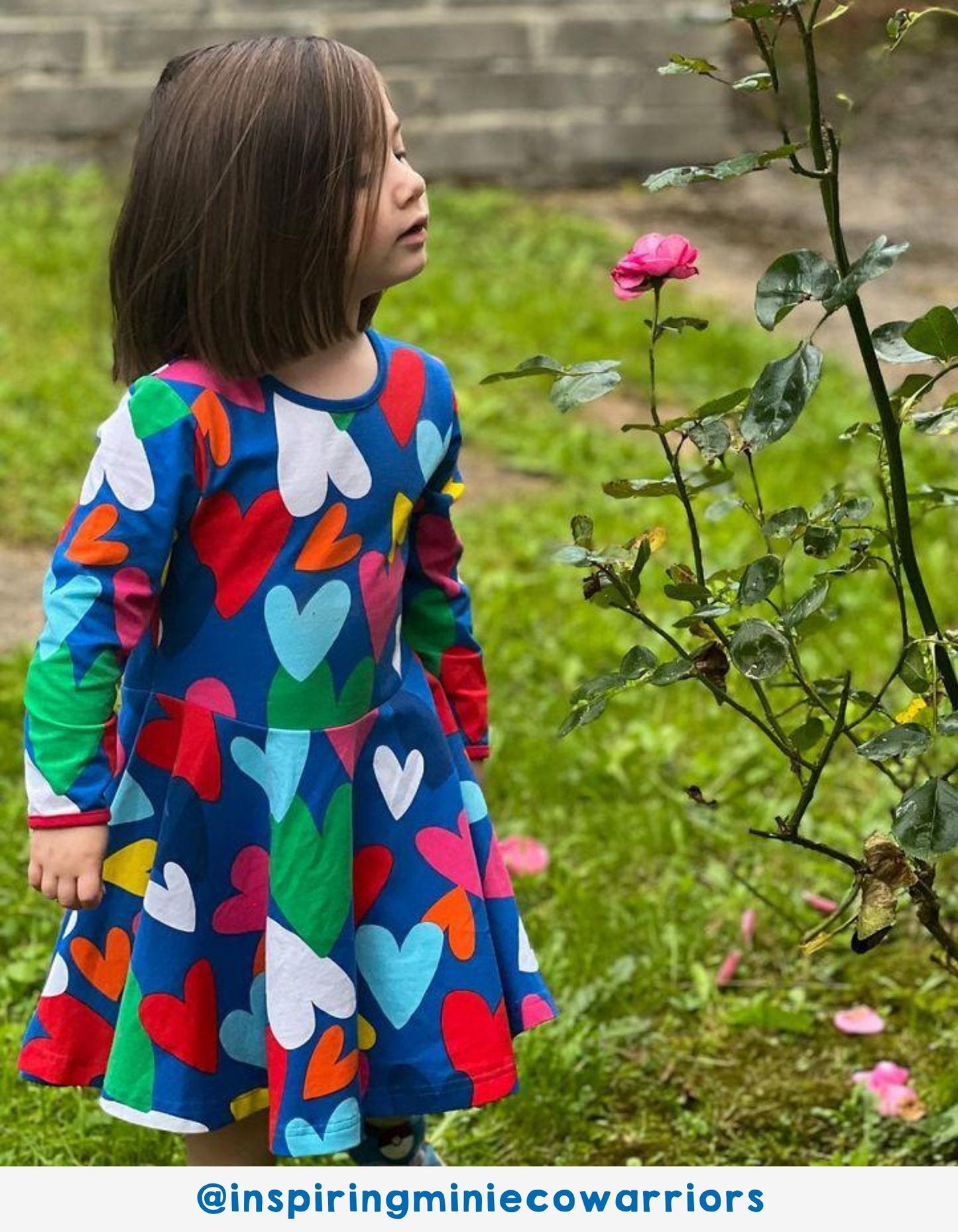 Organic Heart Print Long - Sleeved Skater Dress - Toby Tiger UK Retail