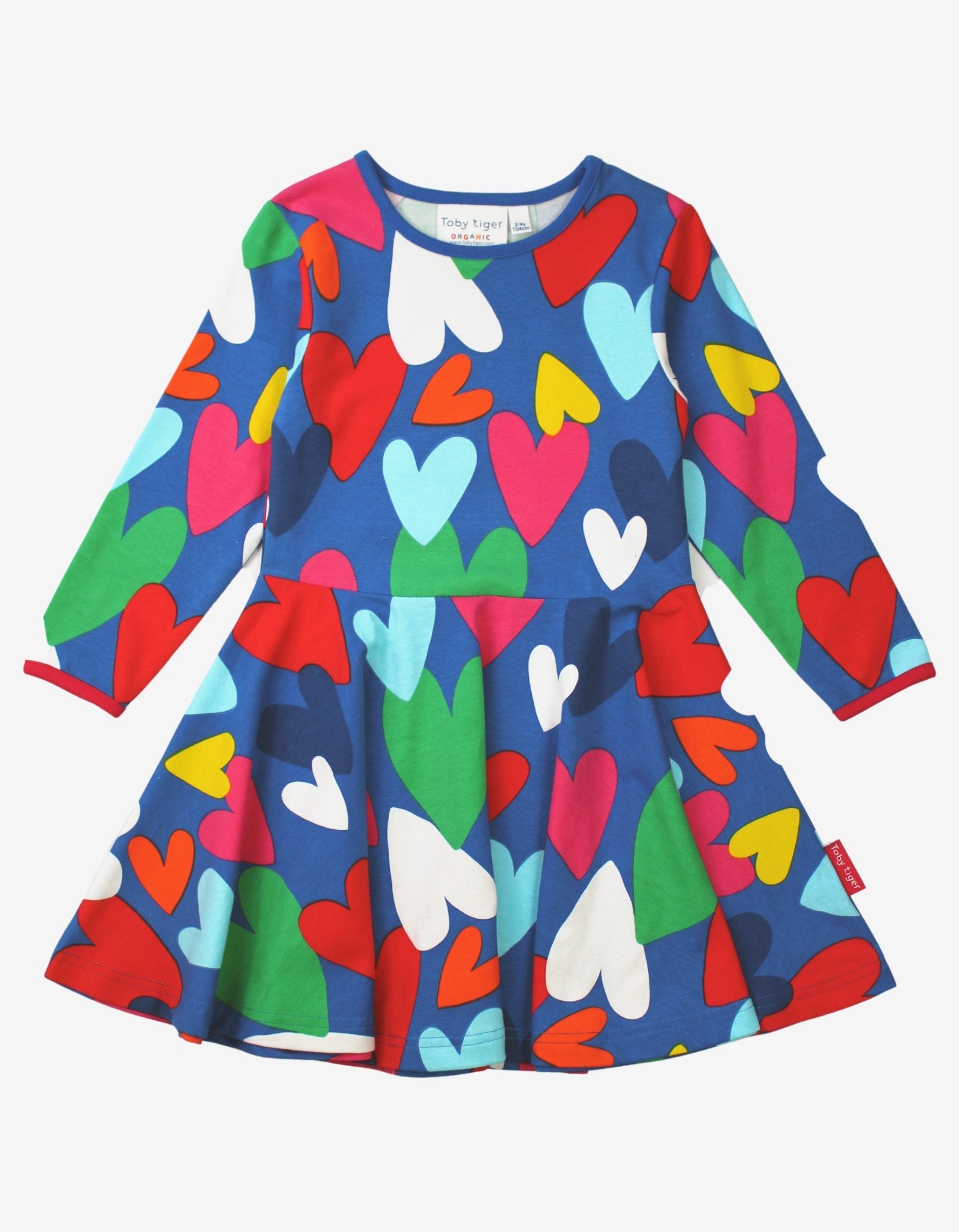 Organic Heart Print Long - Sleeved Skater Dress - Toby Tiger UK Retail