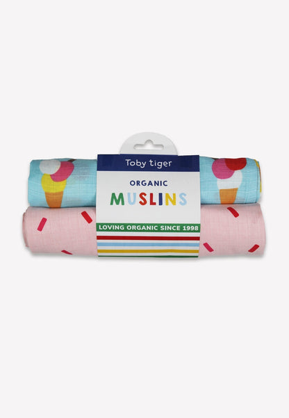 Organic Ice Cream Cones Print 2 Pack Muslins - Toby Tiger