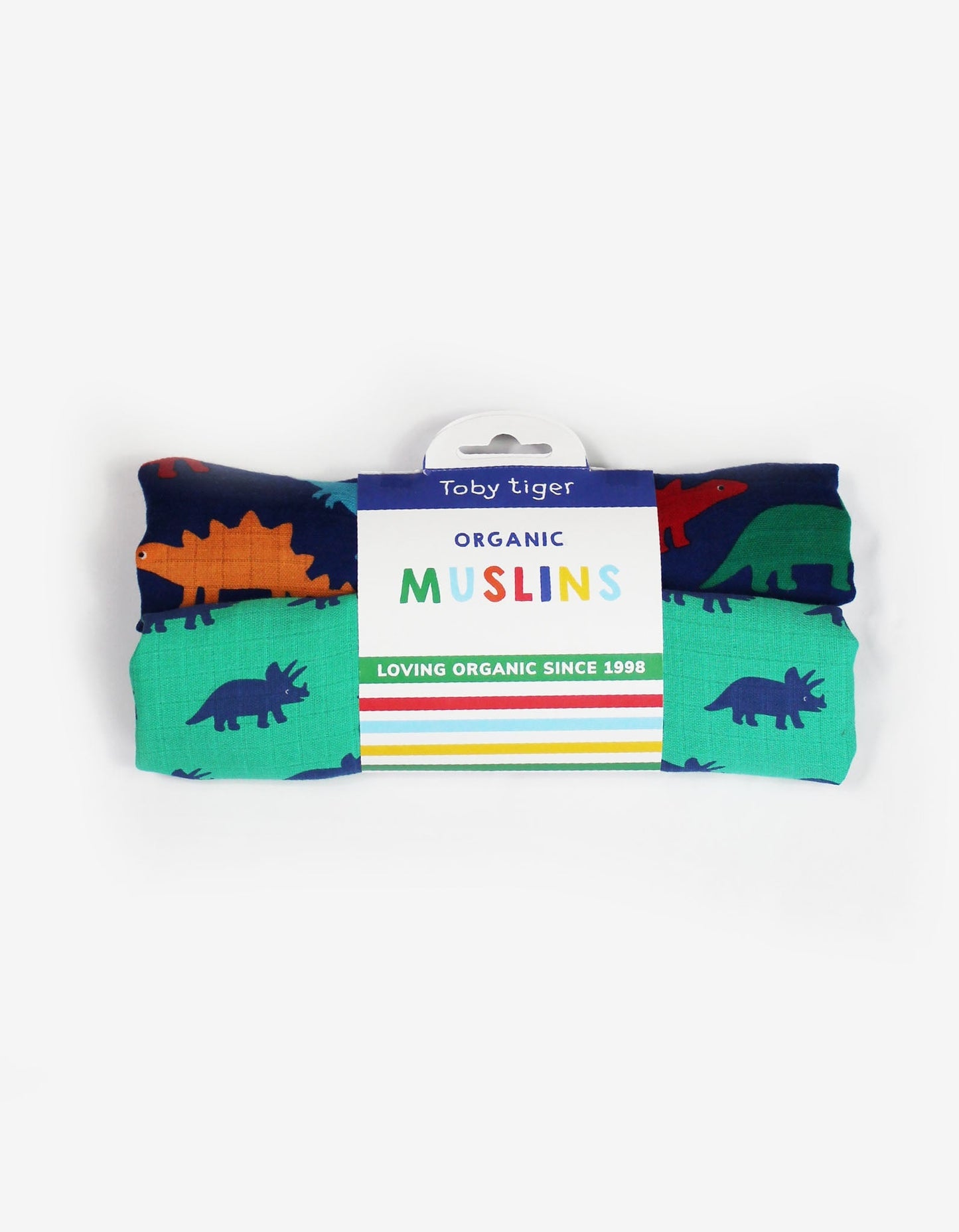 Organic Rainbow Dinosaur Print Muslin 2 - Pack - Toby Tiger UK Retail