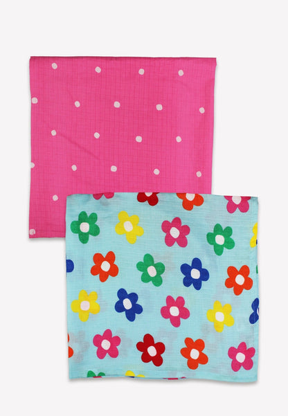 Organic Rainbow Bloom Print 2 Pack Muslins - Toby Tiger