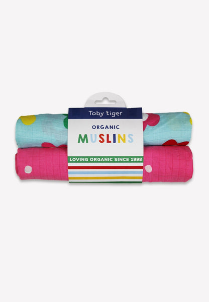 Organic Rainbow Bloom Print 2 Pack Muslins - Toby Tiger