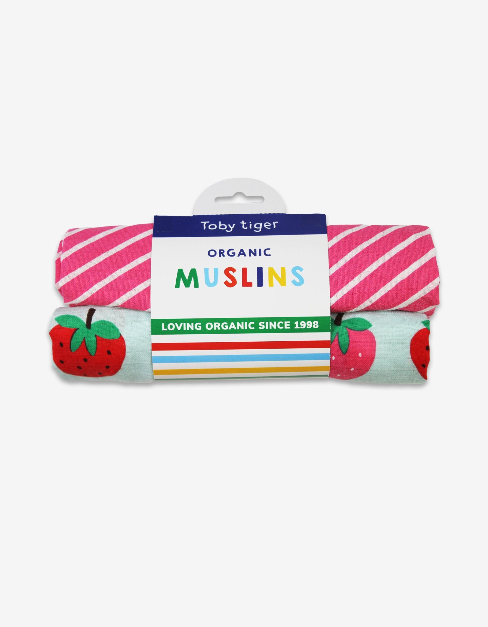 Organic Strawberry Print Muslin 2 - Pack - Toby Tiger UK Retail