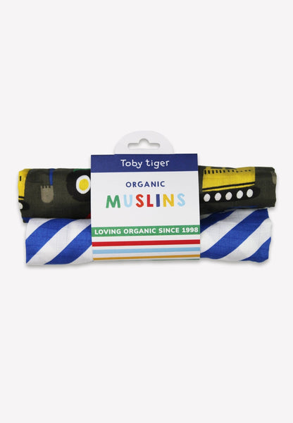 Organic Transport Print Muslin 2 - Pack - Toby Tiger