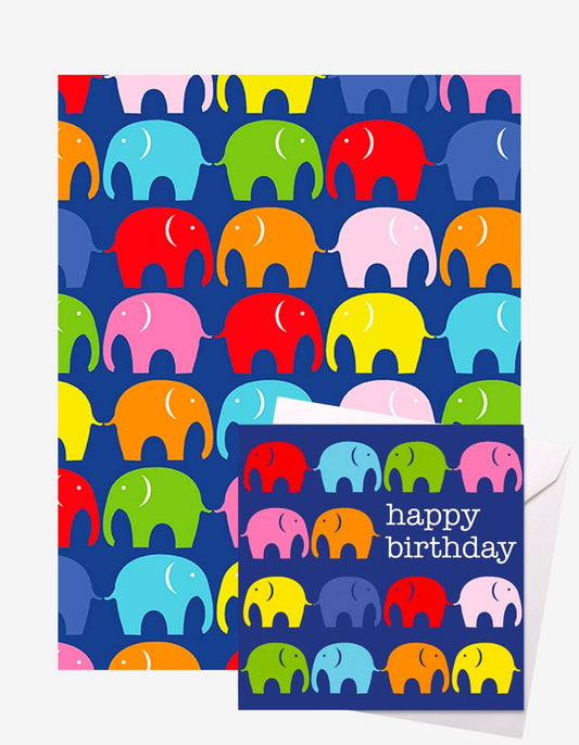 Multi Elephant Gift Wrap + Personalised Card Bundle - Toby Tiger UK Retail