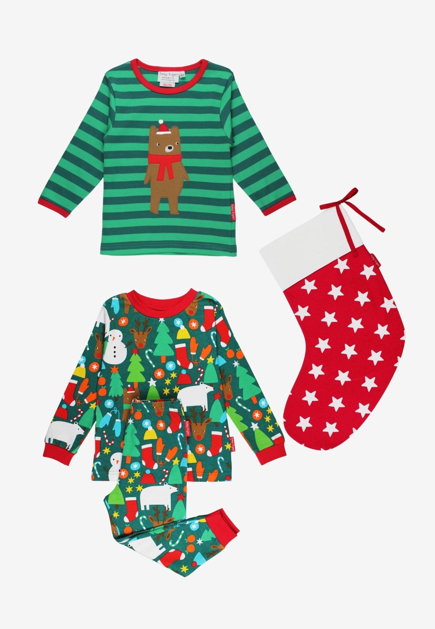 Organic Christmas Stocking Kids Bundle - Red & Green - Toby Tiger