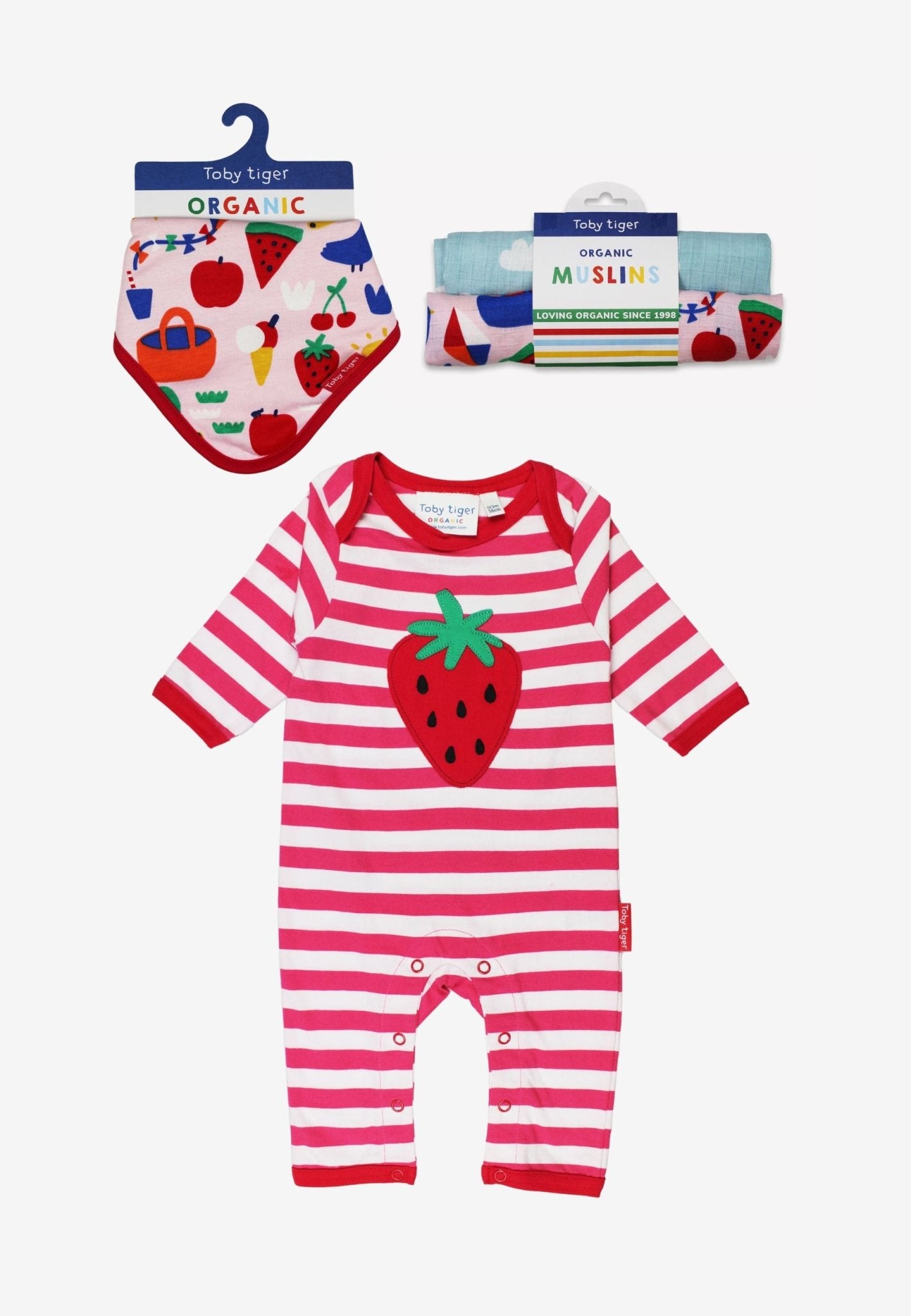 Organic Picnic Strawberry Applique Baby Bundle - Toby Tiger