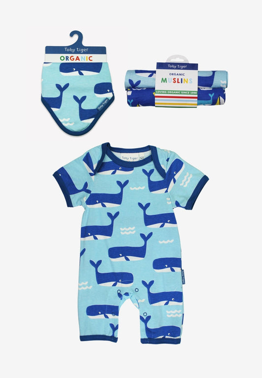 Organic Whale Waves Print Romper Baby Bundle - Toby Tiger