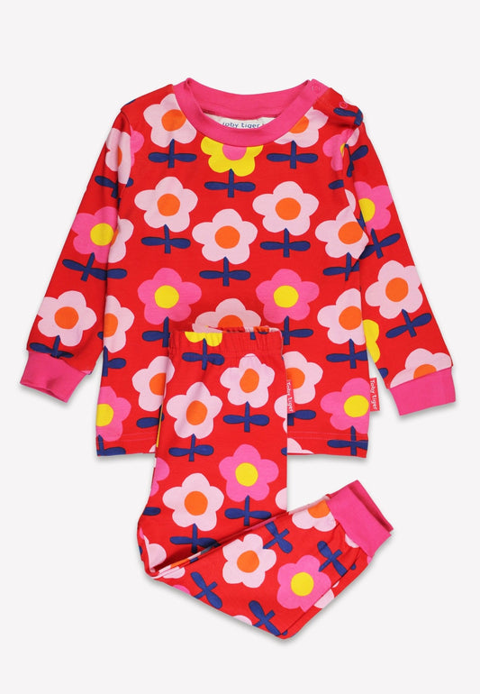 Organic Pink Flower Print Pyjamas - Toby Tiger