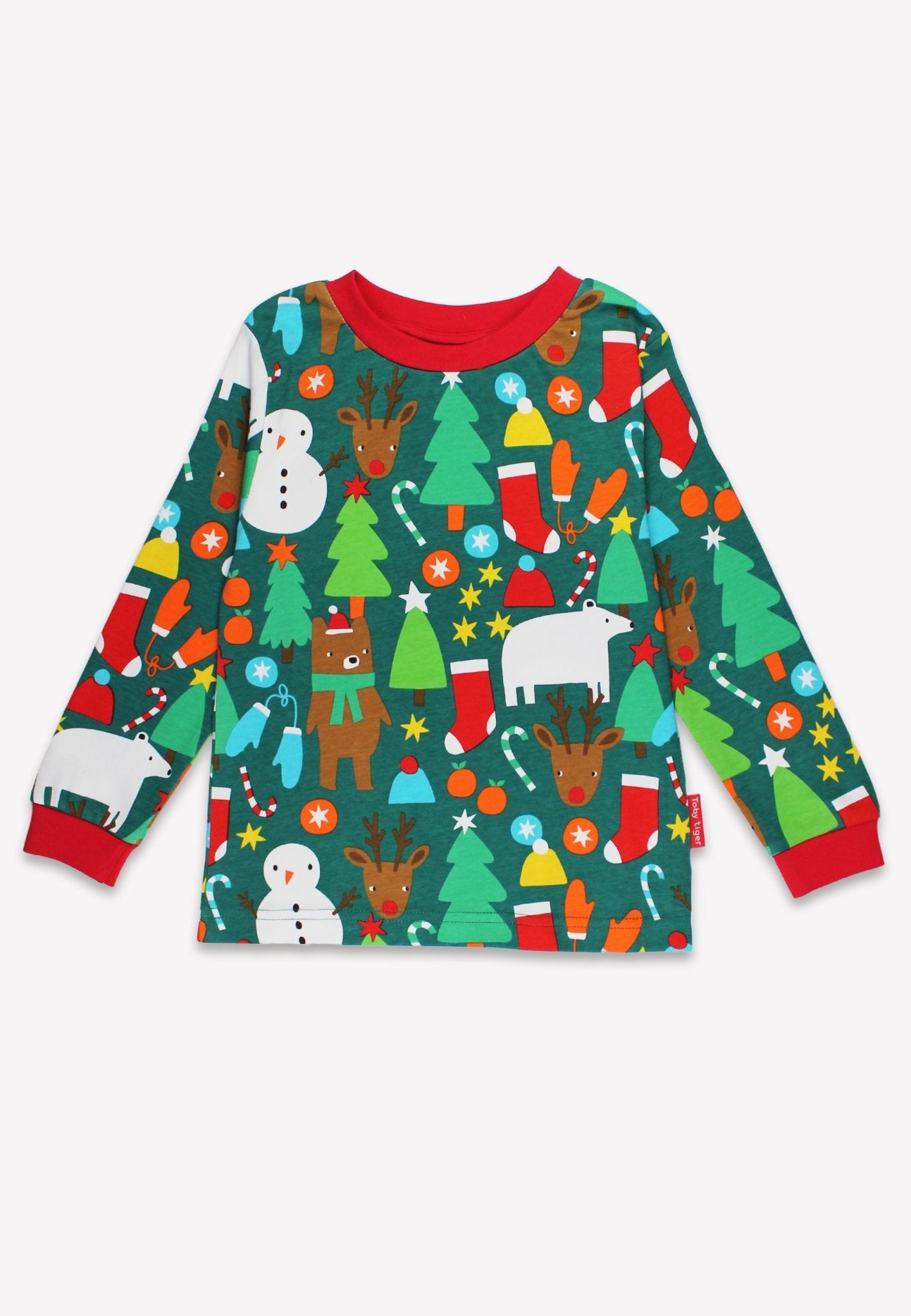 Organic Christmas Bear Print Pyjamas - Toby Tiger