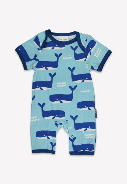 Organic Whale Waves Print Romper - Toby Tiger