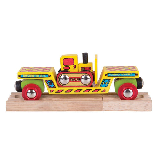 Bulldozer Low Loader - Wooden Train Toy - Toby Tiger