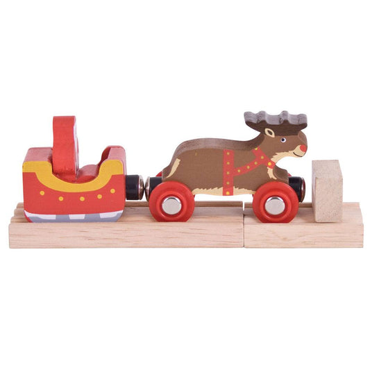 Santa Sleigh With Reindeer - Wooden Train Toy - Toby Tiger