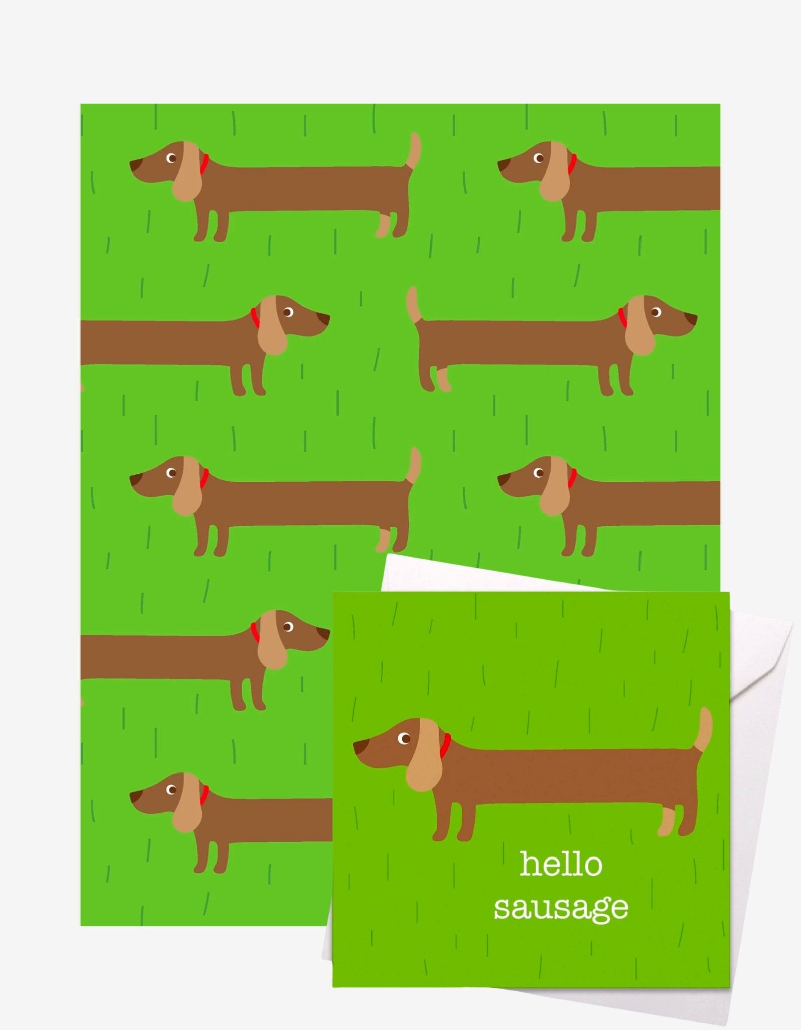 Sausage Dog Gift Wrap + Personalised Card Bundle - Toby Tiger UK Retail