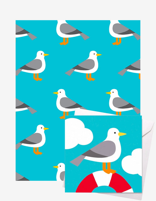 Seagull Gift Wrap + Personalised Card Bundle - Toby Tiger UK Retail