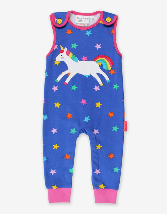 Organic Rainbow Unicorn Applique Slungarees - Toby Tiger UK Retail