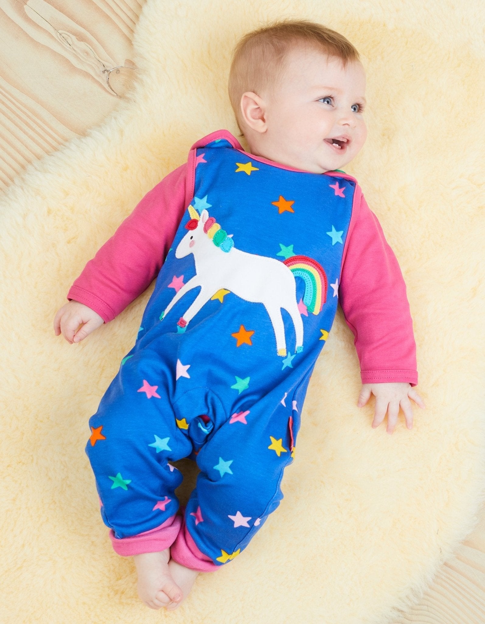 Organic Rainbow Unicorn Applique Slungarees - Toby Tiger UK Retail