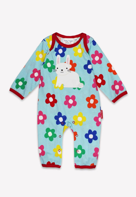 Organic Rainbow Bloom Bunny Applique Sleepsuit - Toby Tiger