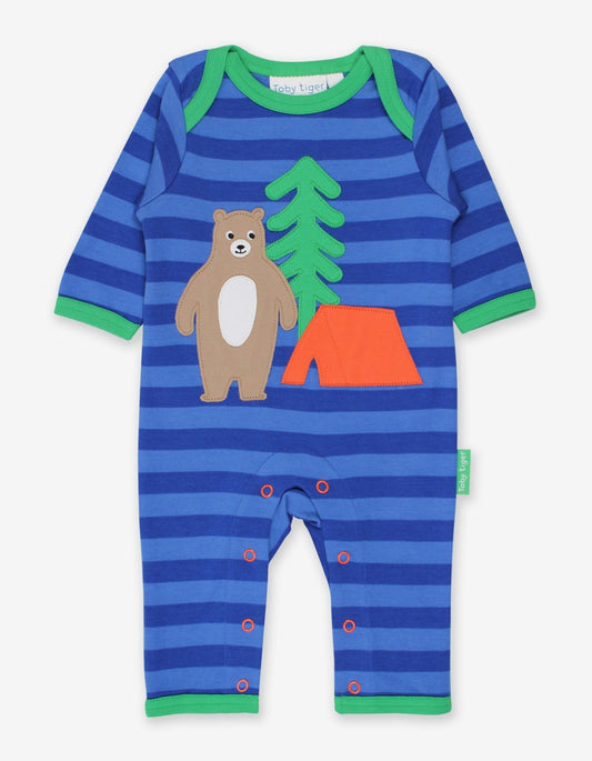 Organic Camping Bear Applique Sleepsuit - Toby Tiger UK Retail