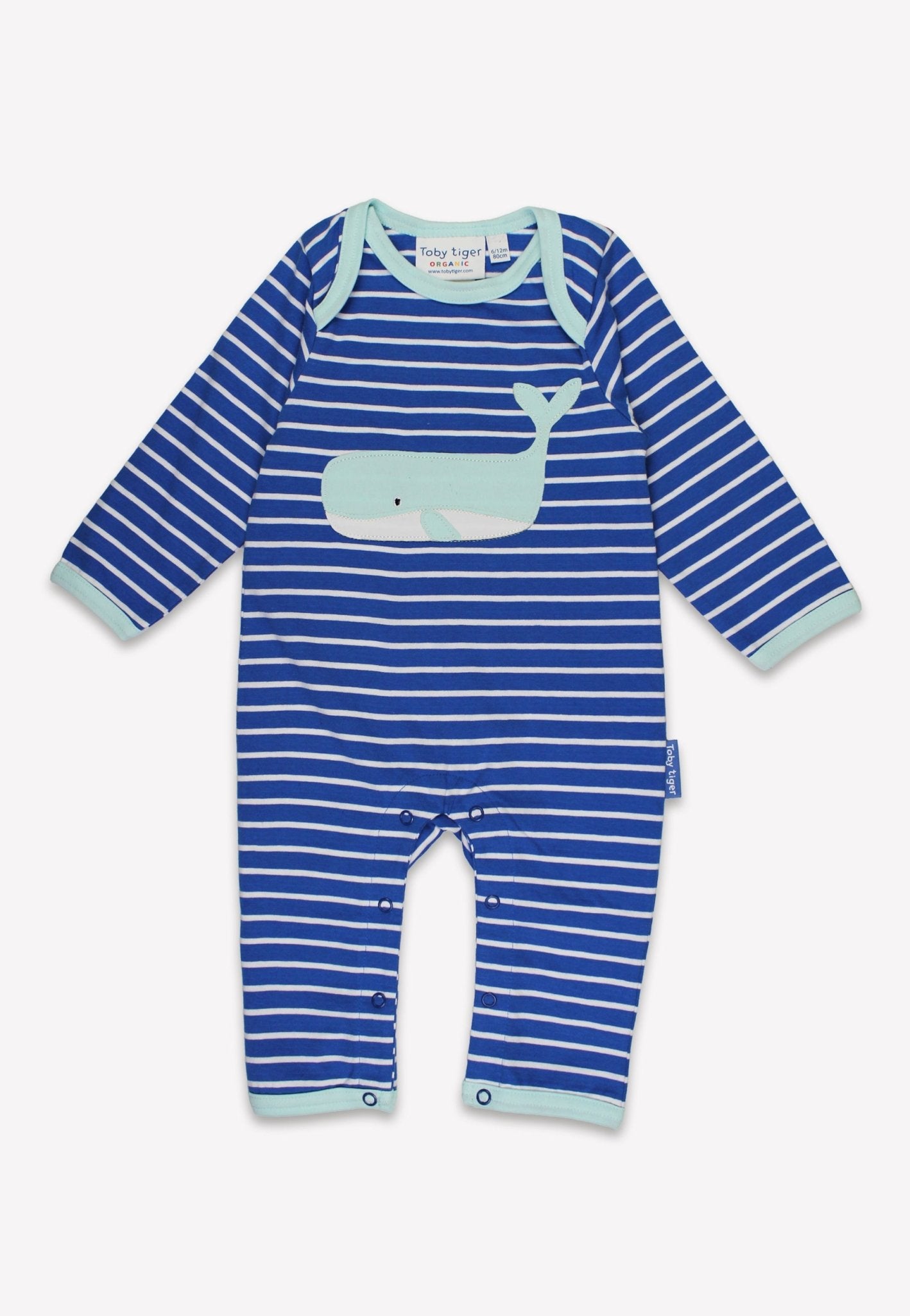 Organic Whale Waves Applique Sleepsuit - Toby Tiger