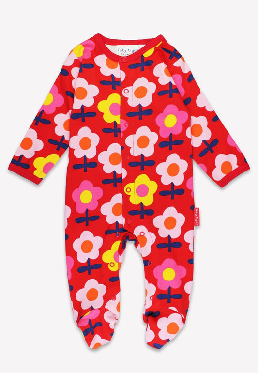 Organic Pink Flower Print Sleepsuit - Toby Tiger