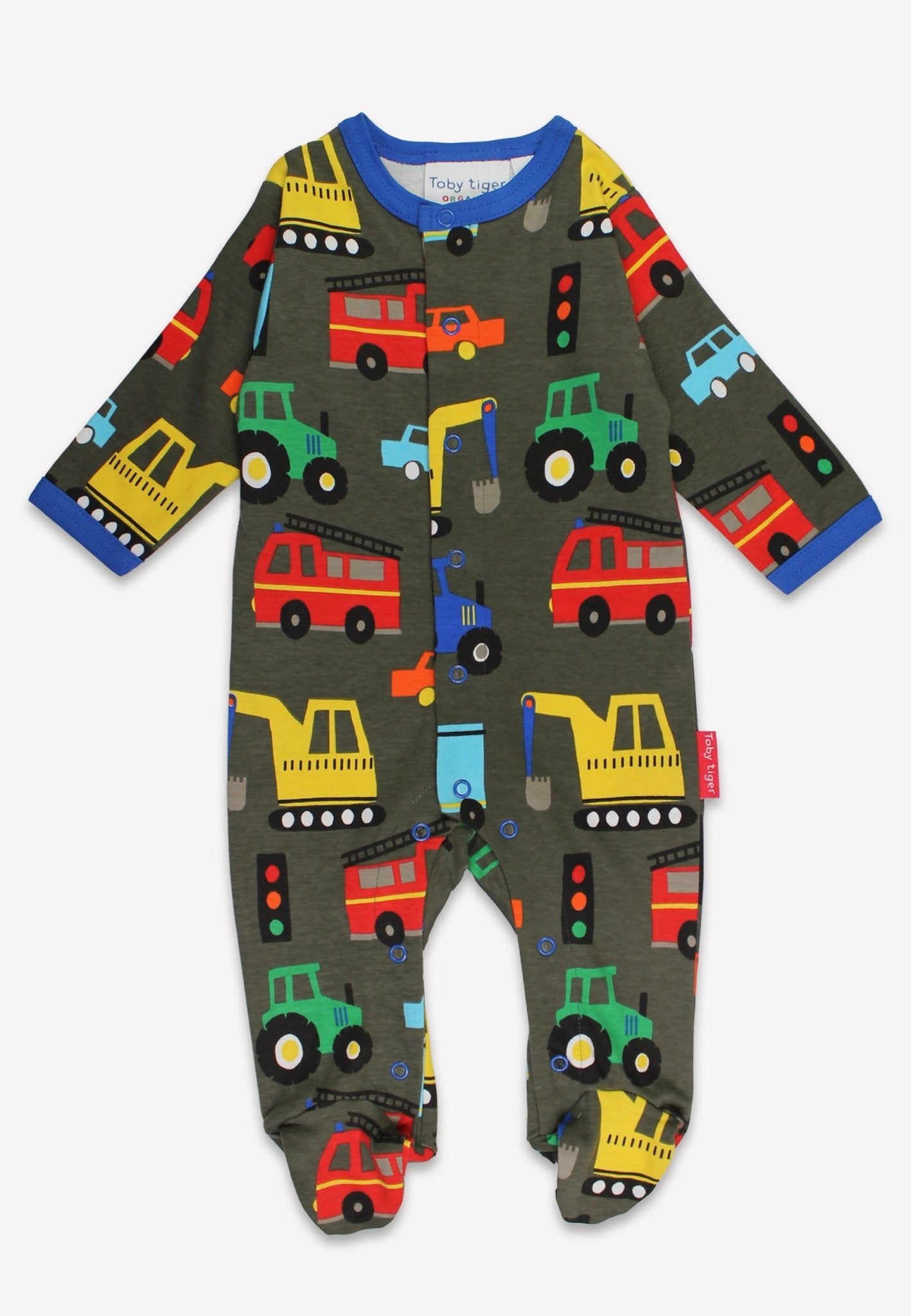 Organic Transport Print Sleepsuit - Toby Tiger