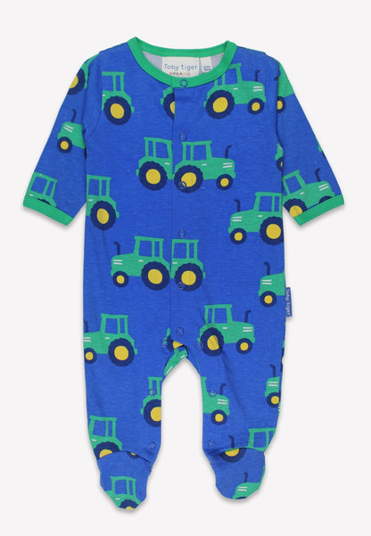 Organic Hillside Tractor Print Sleepsuit - Toby Tiger