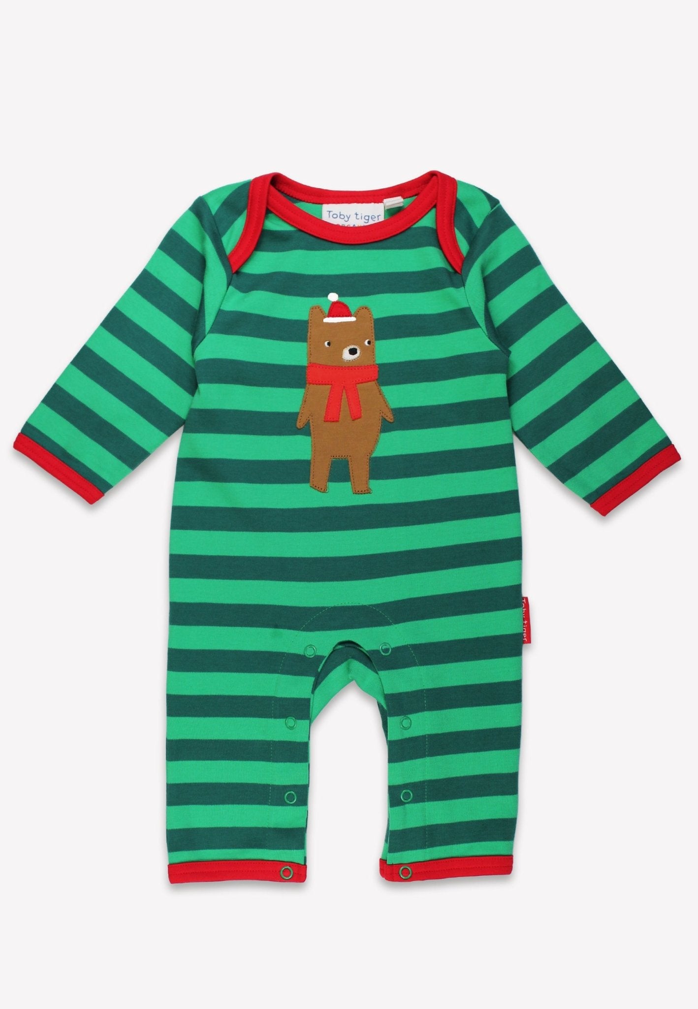 Organic Christmas Bear Applique Sleepsuit - Toby Tiger