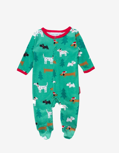 Organic Christmas Dog Print Babygrow - Toby Tiger UK Retail