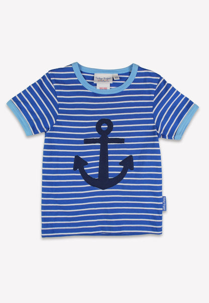 Organic Blue Anchor Applique Short Sleeved T-Shirt - Toby Tiger