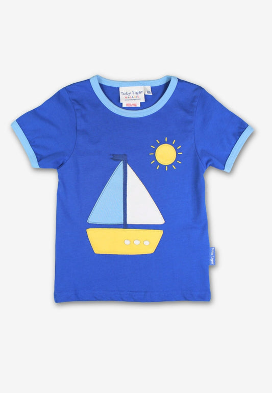 Organic St Ives Boat Applique Short Sleeved T-Shirt - Toby Tiger