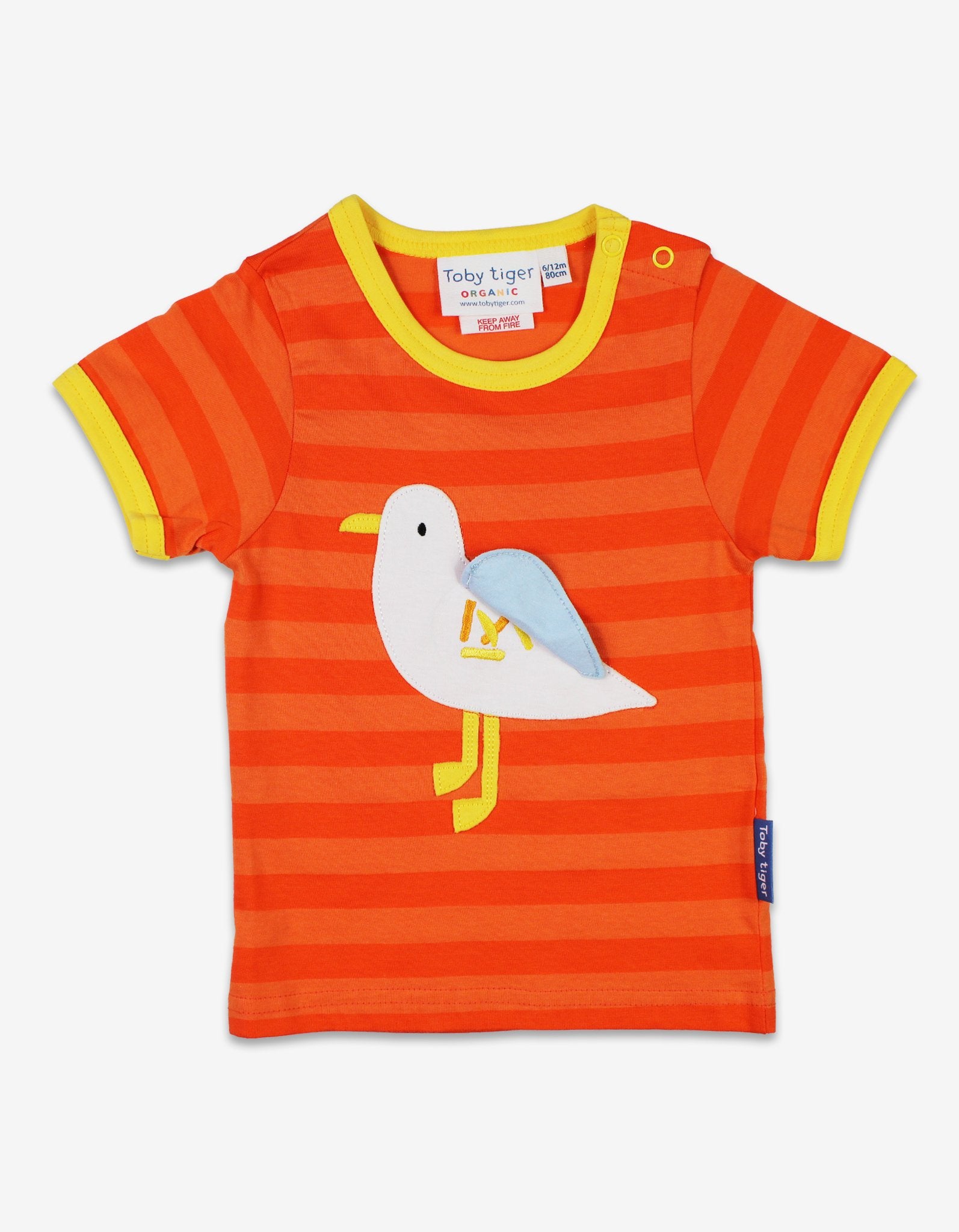 Organic Striped Seagull Applique T-shirt - Toby Tiger UK Retail