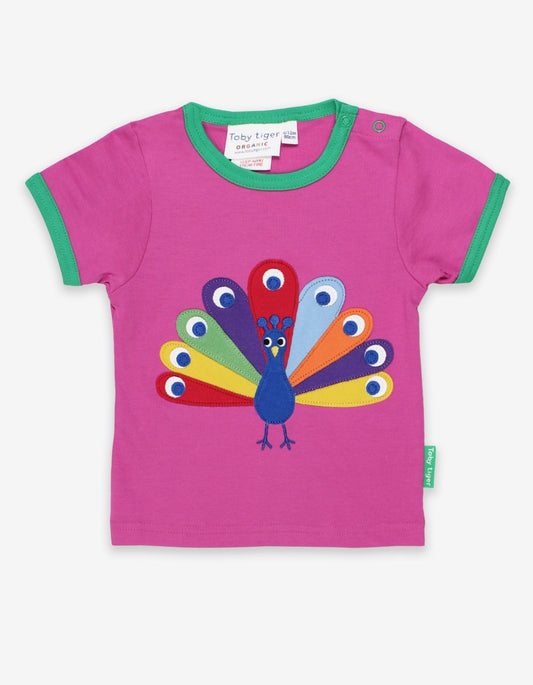 Organic Peacock Applique T-Shirt - Toby Tiger UK Retail