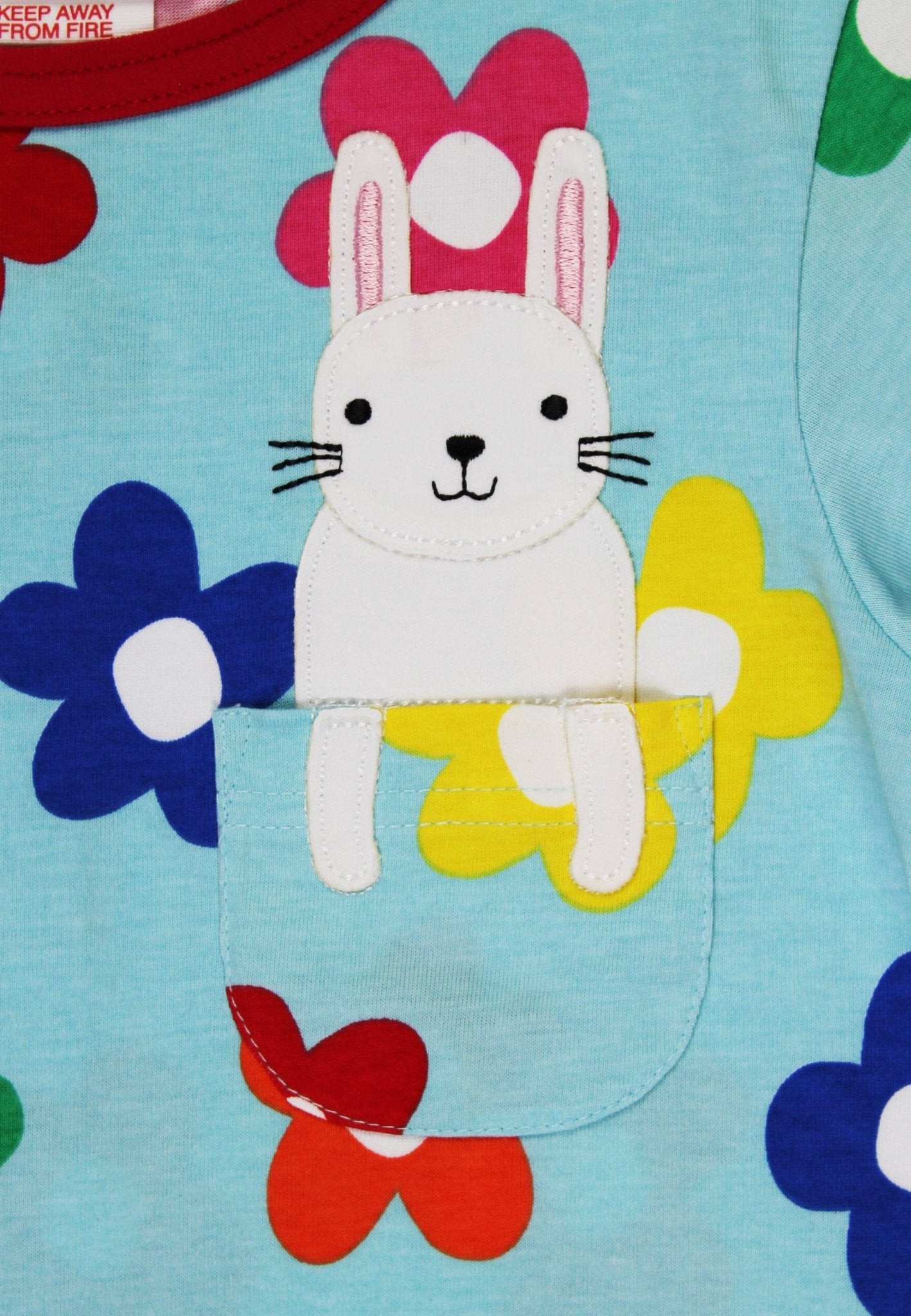 Organic Rainbow Bloom Bunny Pocket Applique Short Sleeved T-Shirt - Toby Tiger