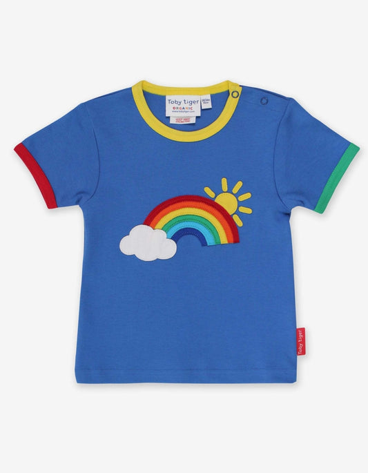 Organic Rainbow Sun and Cloud Applique T-Shirt - Toby Tiger UK Retail