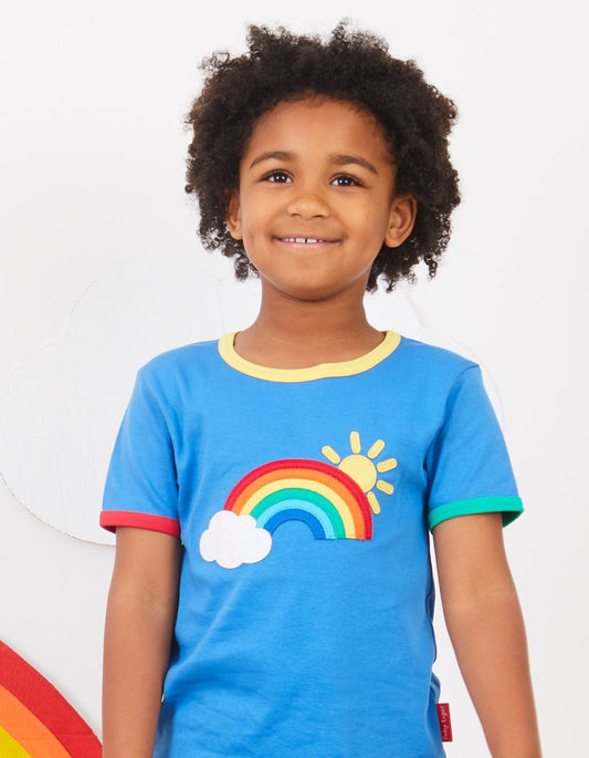 Organic Rainbow Sun and Cloud Applique T-Shirt - Toby Tiger UK Retail